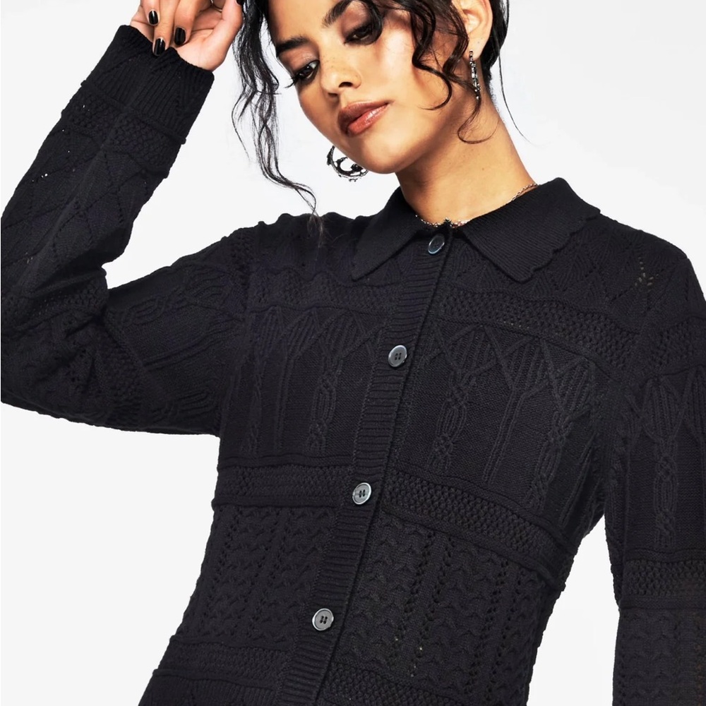 Disturbia Yewtree Gothic Arch Pointelle Button Down Knit Cardigan
